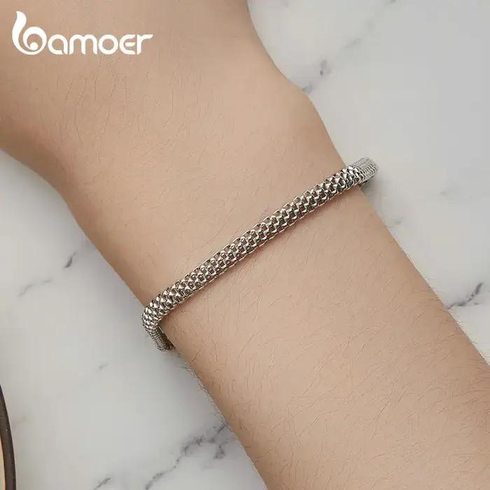 Bamoer Bracelet tressé 925 en argent Sterling Unique boucle carrée