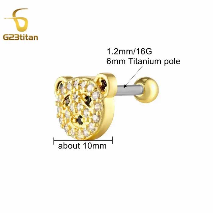 Lot de 2 boucles d'oreilles clous en zircon motif animal mignon pour piercing cartilage, hélix, lobe