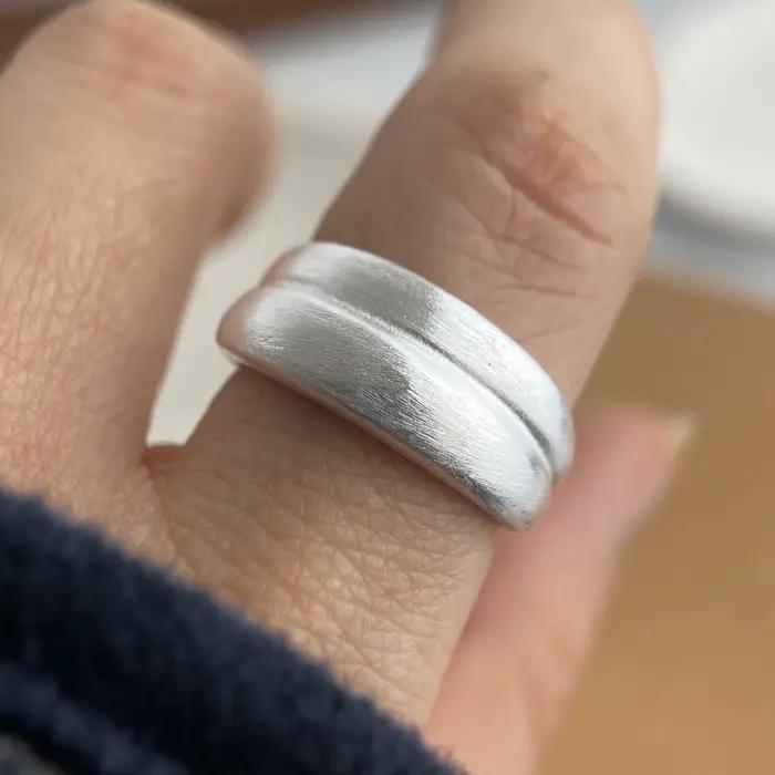 Bagues en argent Sterling 925 pour femmes et hommes, anneau ouvert ovale large et brillant, cadeau de fête d'anniversaire