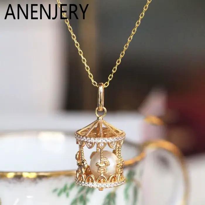 ANENJERY Collier pendentif 'Merry-go-round' en perles pour femme