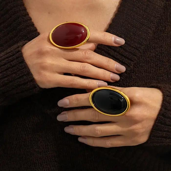 Anneau en résine ovale rouge géométrique classique pour femmes style féminin bijou mode occasions quotidiennes sorties chic