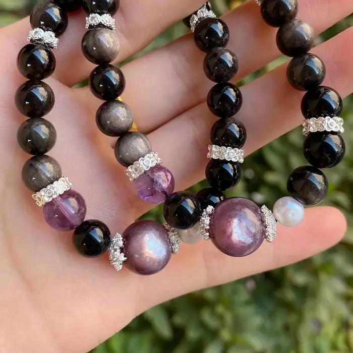Bracelet en lépidolite violette naturelle pour femmes