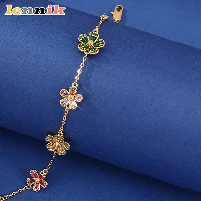 LENNIK Collier de fleurs en zircon micro-incrusté rétro français