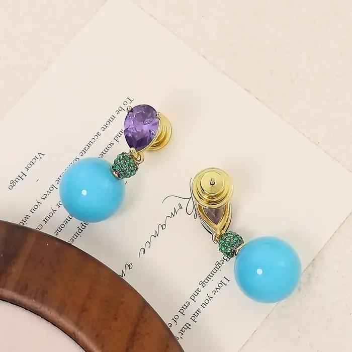 Boucles d'oreilles élégantes en zircone Turquoise violette