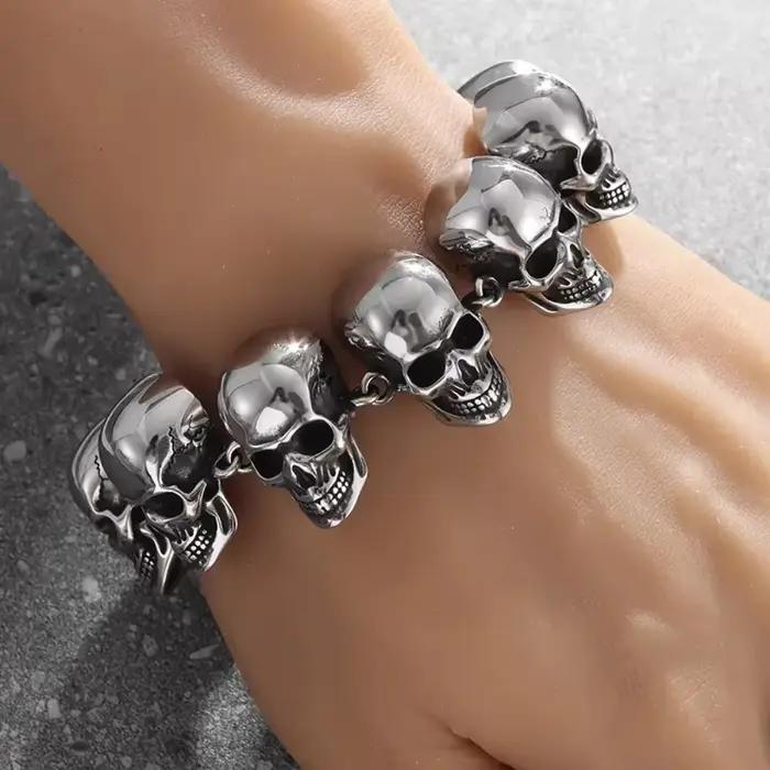 Bracelet de tête de fantôme de démon d'enfer gothique pour hommes