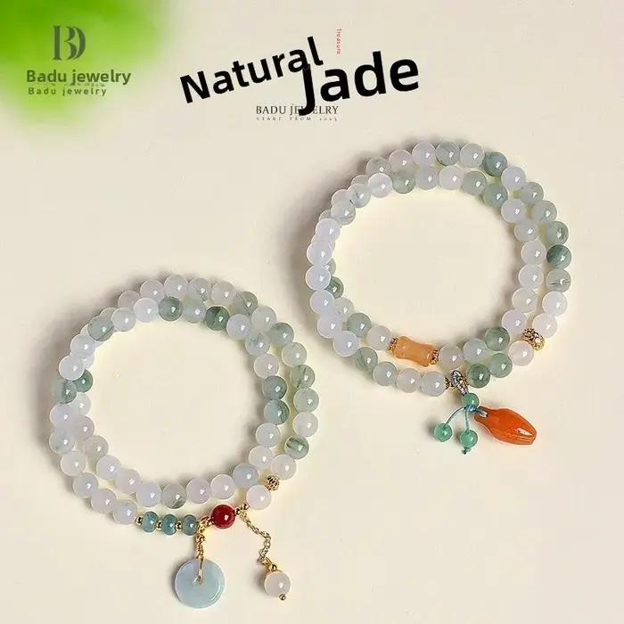 Tianshan montagne émeraude Double cercle Bracelet de perles femmes style chinois Jade boucle sûre Dongling