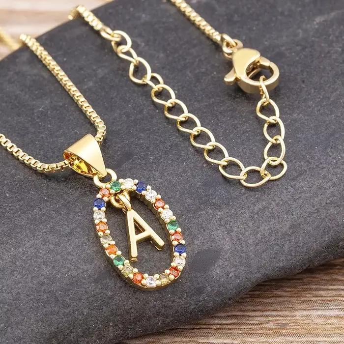 Pendentif initial en or avec zirconium mode longue chaîne pour femmes occasions spéciales mon nom bijoux alphabet a-z