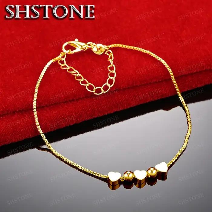 Bracelets en or 18 carats avec petites perles en forme de cœur pour femme