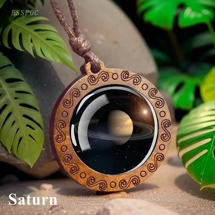 Système solaire planète collier lune terre mercure saturne Jupiter verre pendentif en bois galaxie nébuleuse bijoux