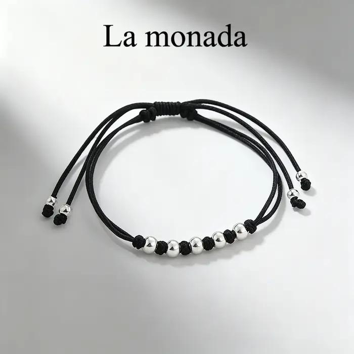 Bracelet en cordon ciré avec perles en argent sterling 925 rétro pour femmes et hommes occasions spéciales anniversaire élégance quotidienne