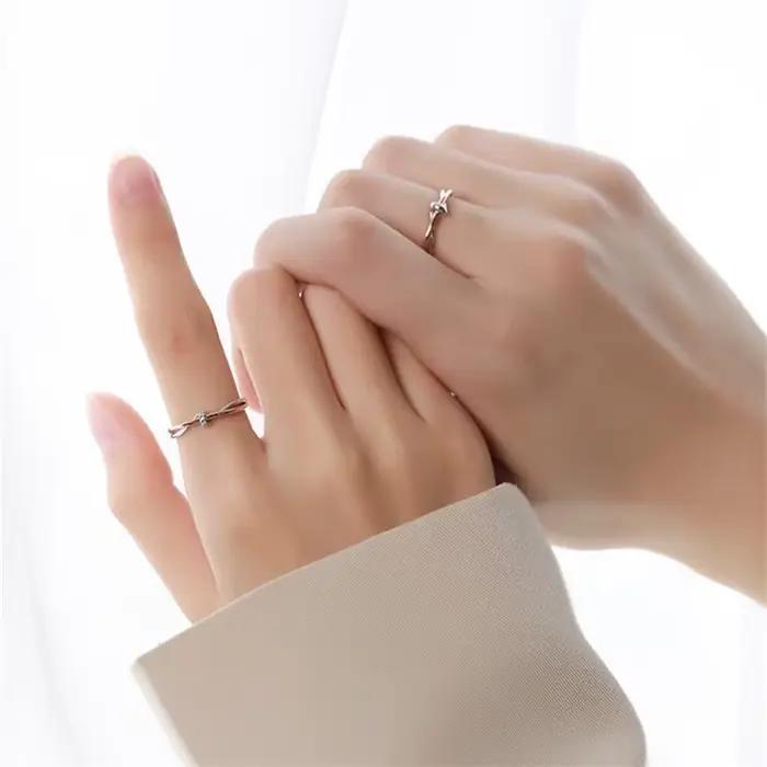 Bague de Couple en argent Sterling 925 pour hommes et femmes