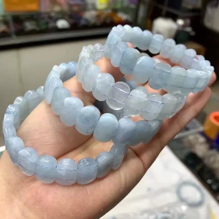Bracelet de perles en pierre d'aigue-marine pour femme