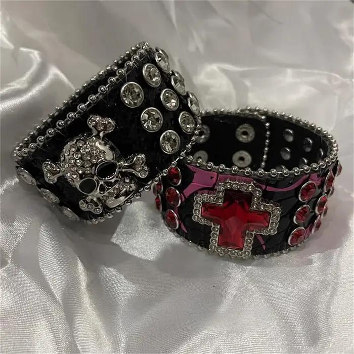 Bracelet croisé ZRM en cuir avec tracker d'humeur pour hommes style épicé punk strass fait à la main occassions spéciales