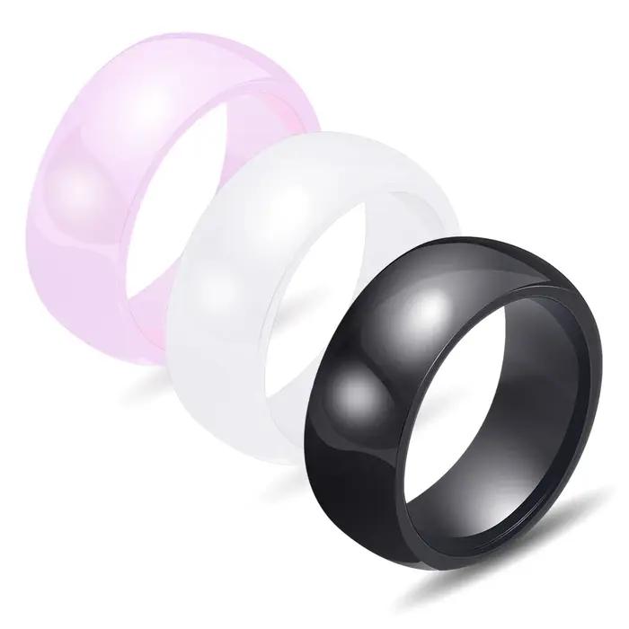 Bague en céramique rose/blanc/noir lisse pour femmes