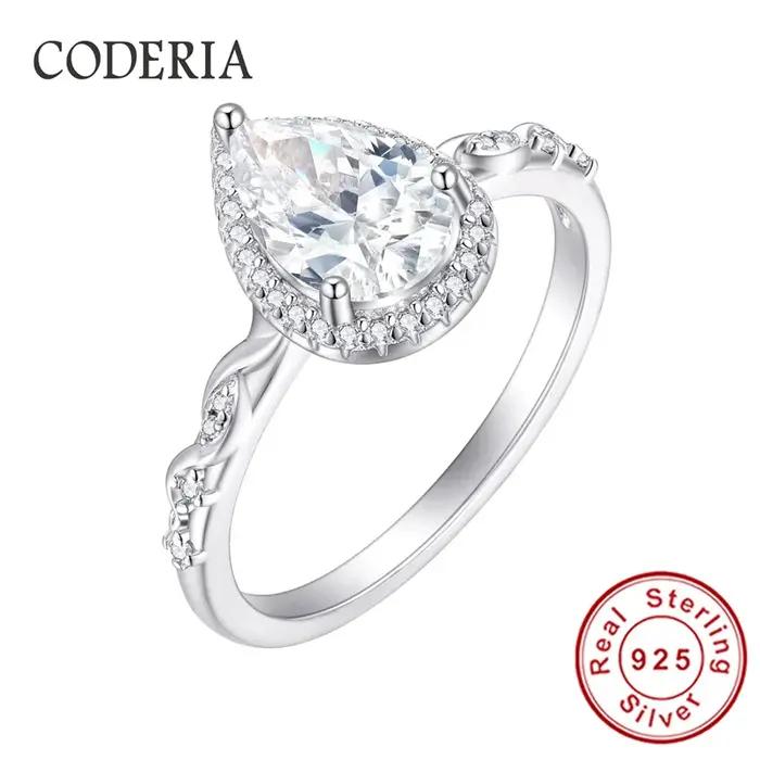 Bague de fiançailles en argent sterling 925 véritable pour femme, coupe poire, couleur D, moissanite