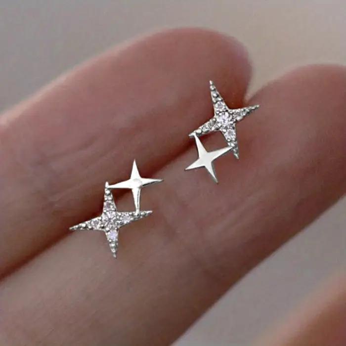 Nouvelles Boucles d'Oreilles Clous Asymétriques en Argent pour Femme, Cadeau Idéal pour Banquet, Bij