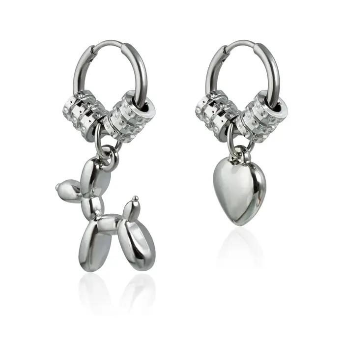 Boucles d'oreilles créoles asymétriques tendance en argent avec pendentif fleur et perle pour femme,