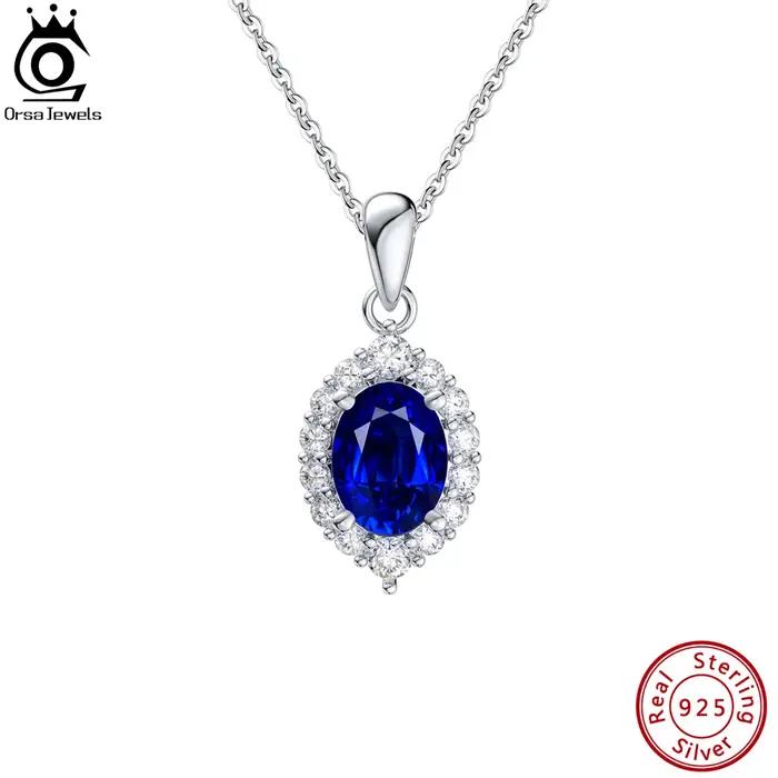 Collier pendentif saphir en argent ORSA JEWELS pour femme, bijou professionnel et occasionnelle, cadeau pour anniversaire, mariage, carrière et soirée