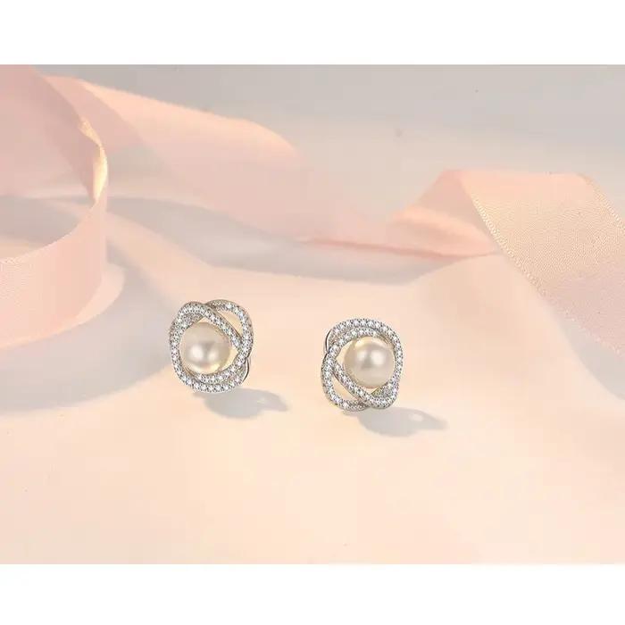 Andara 925 boucles d'oreilles en argent Sterling camélia perle pour femmes élégant mariage fiançailles fête mode bijoux accessoire