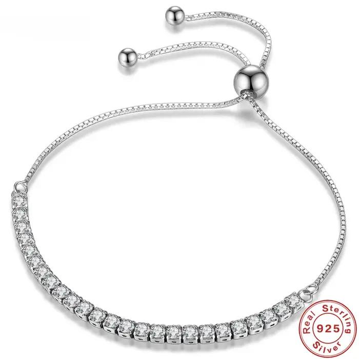 Bracelet en argent sterling 925 élégant avec chaîne de zircon et cristaux pour femme