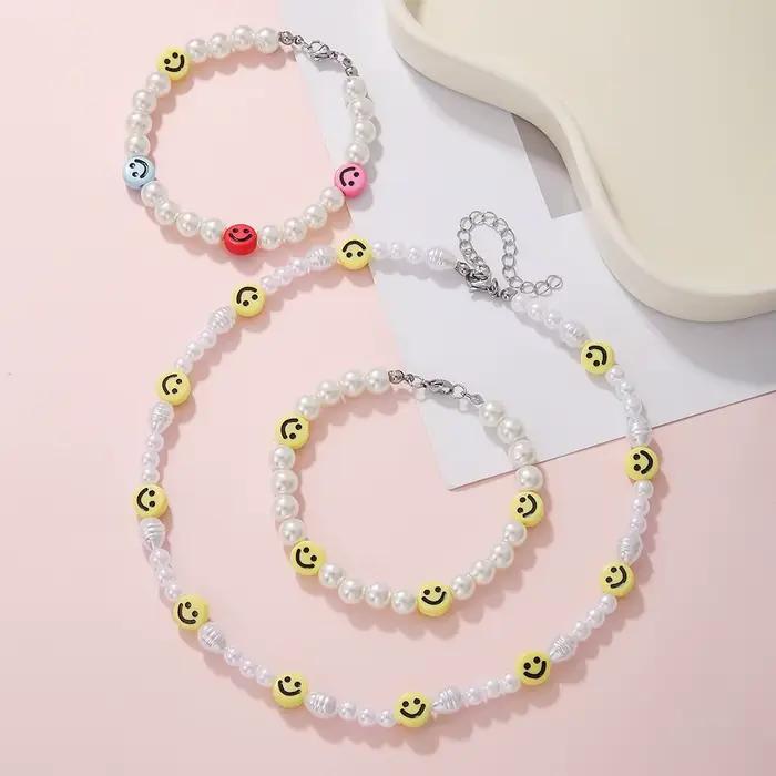 Bracelets de perles rétro avec visage souriant, Imitation de perles, argile, faits à la main, bijoux de styliste, accessoires unisexes, cadeau pour amoureux