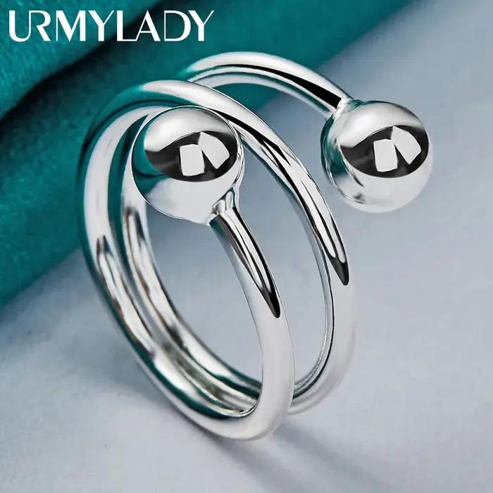 URMYLADY – bague Double tête ronde en argent Sterling 925 pour femmes