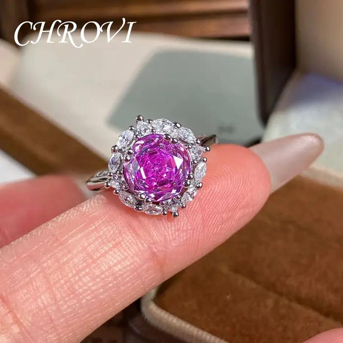 Bague en argent sterling 925 sertie de diamants roses et violets pour femmes, bague vintage française classique pour occasions spéciales et soirée mondaine