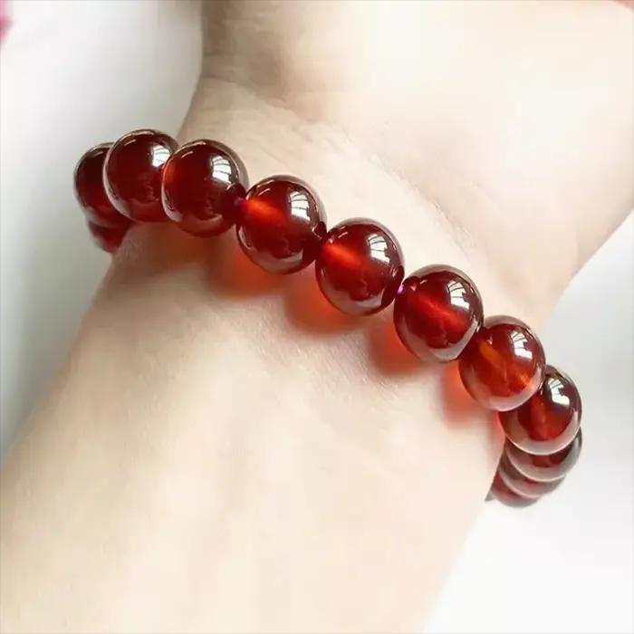 Bracelet en perles de pierre de grenade rouge naturelle de haute qualité
