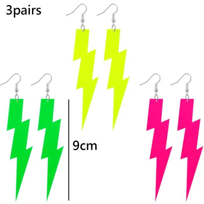 Boucles d'oreilles néon des années 80 pour femmes, pendentif rétro, goutte en acrylique, accessoires de fête qui brillent dans la nuit, décor vert jaune Roes rouge