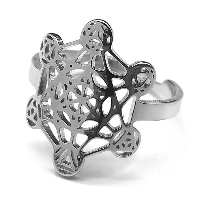 Grand anneau géométrique Cube métatron archange pour femmes et hommes