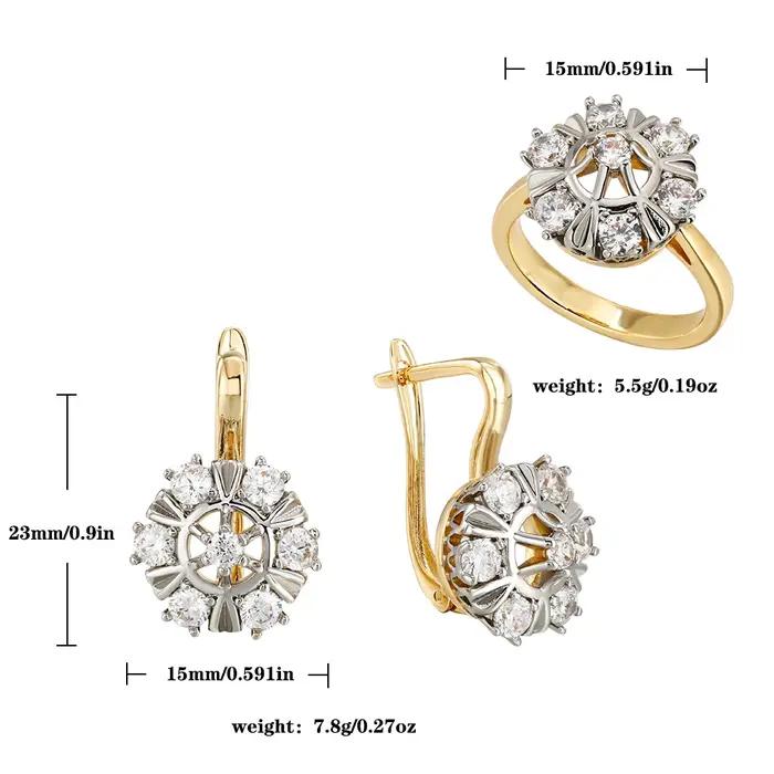 Boucles d'oreilles et bague en zircon synthétique incrusté brillant