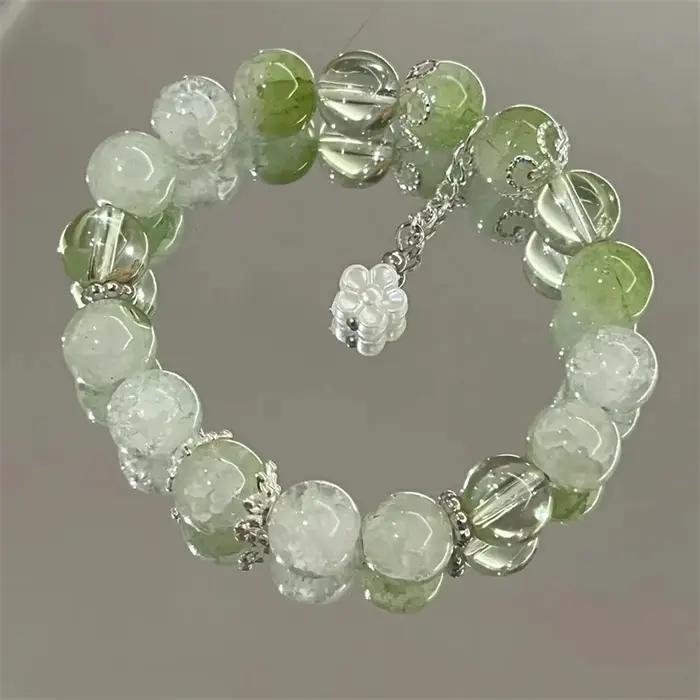 Bracelet en cristal pop-corn vert Simple pour femmes et filles, coréen ins, fleur, plume de renard,