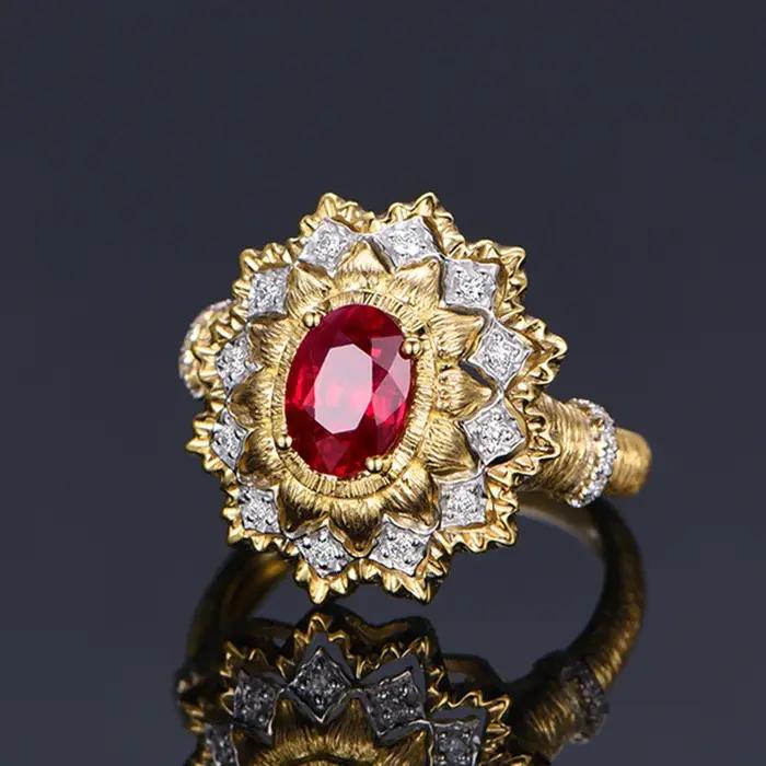Bague à quatre griffes en rubis de sang de Pigeon naturel
