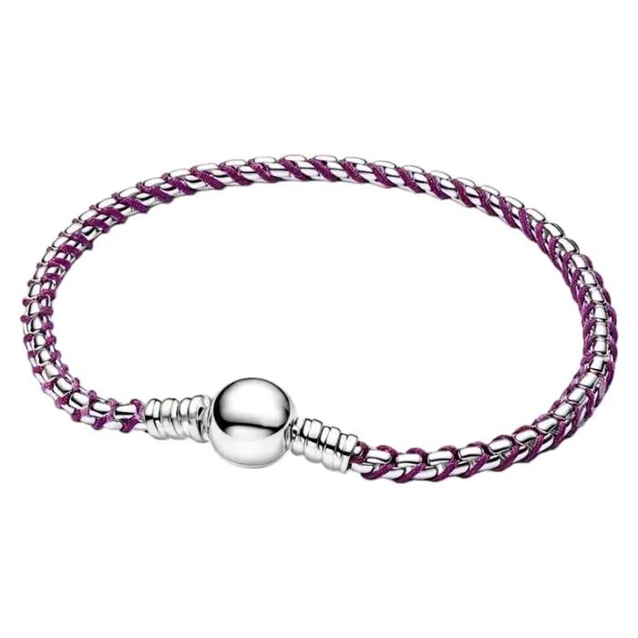 Bracelet en Argent 925 Forme Os de Serpent avec Pendentifs Tricotés DIY Perles Uniques Occasions Spéciales