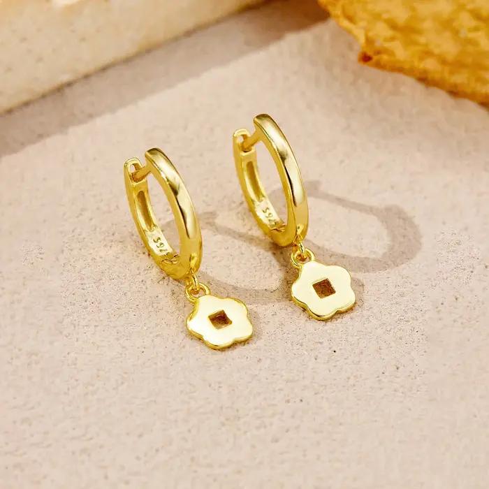 ANDYWEN 925 argent fleur balancent oreille manchette