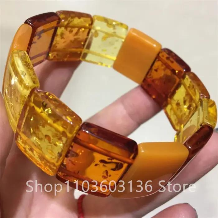 Bracelet large en ambre baltique naturel pour hommes et femmes