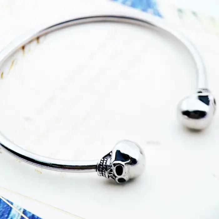 Bracelet Crâne Style Punk Mode Rebelle Bijoux Cadeau Occasions Spéciales Manchette Argent Sterling 925