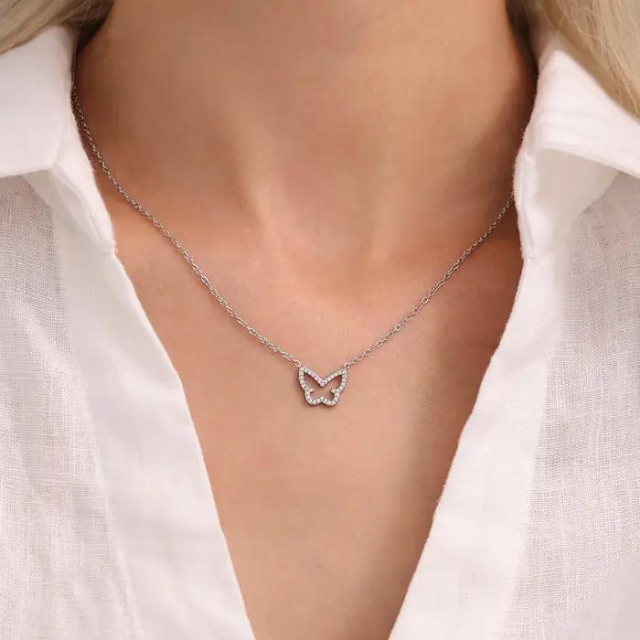 Collier papillon pour femme avec zircon incrusté