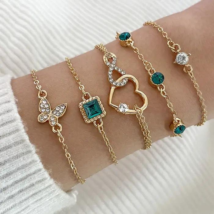 Ensemble de 5 bracelets d'inspiration vintage avec strass étincelants - Motifs infini et géométrique