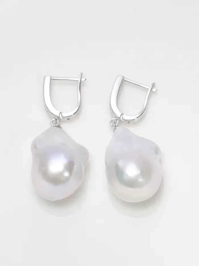 Jane bijoux 925 argent sterling 100% naturel d'eau douce Baroque perle boucles d'oreilles INS