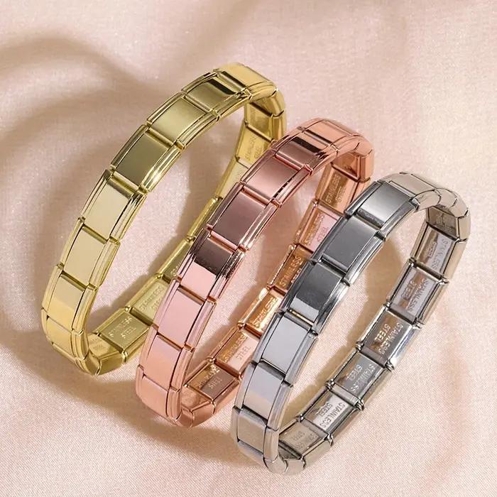 FTCY breloque italienne Bracelets en acier inoxydable pour femmes hommes 9mm de largeur élastique bricolage Bracelet modulaire bijoux cadeau