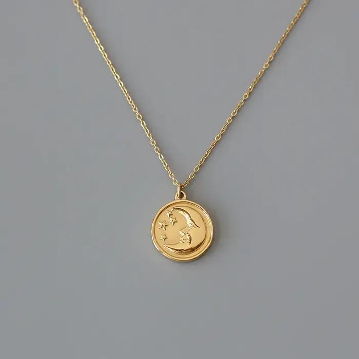 Amaiyllis-Collier ras du cou en or 18 carats pour femme, croissant de lune, étoile, rond, clavicule, pendentif, pièces de monnaie, breloque, bijoux Boho