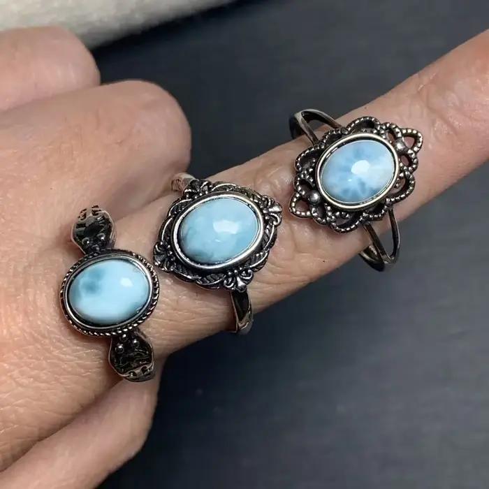 Bague en Larimar naturel réglable pour femme