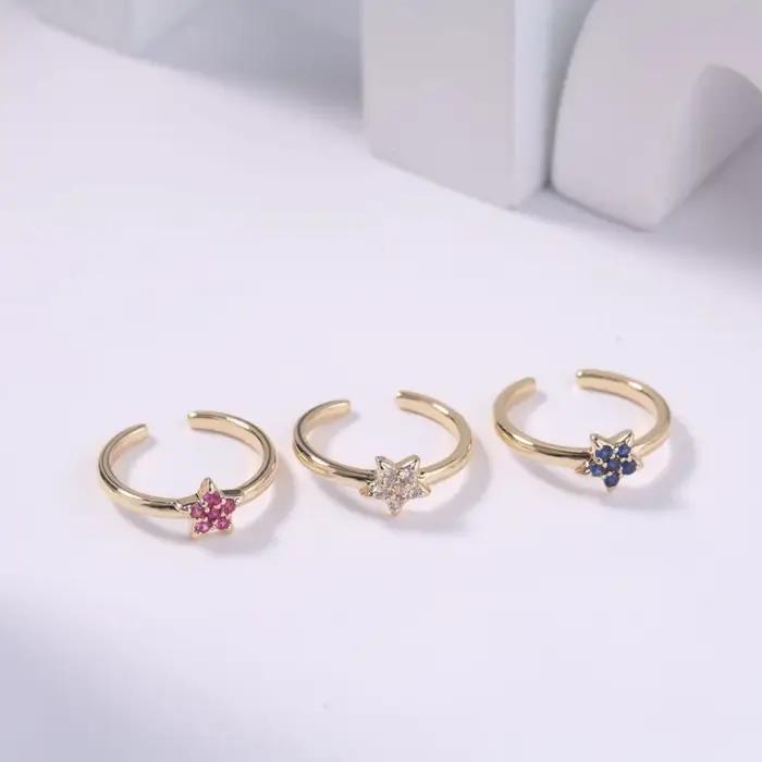 Bague de pied étoile à Six branches en zircone plaqué or 18 carats pour femmes