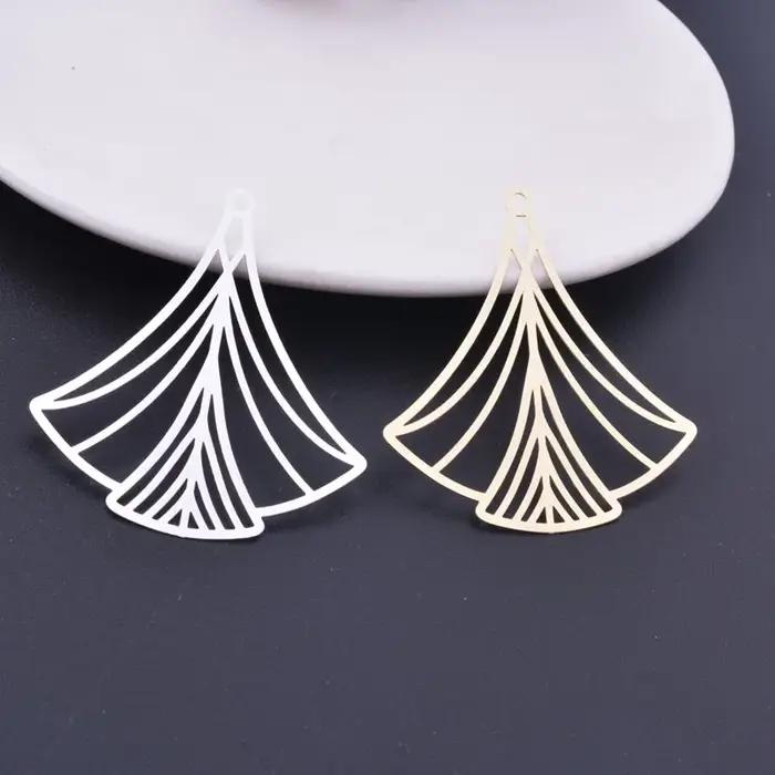 6 pièces 40*44mm couleur or clair breloques argent plaqué mince breloque boucle d'oreille en laiton