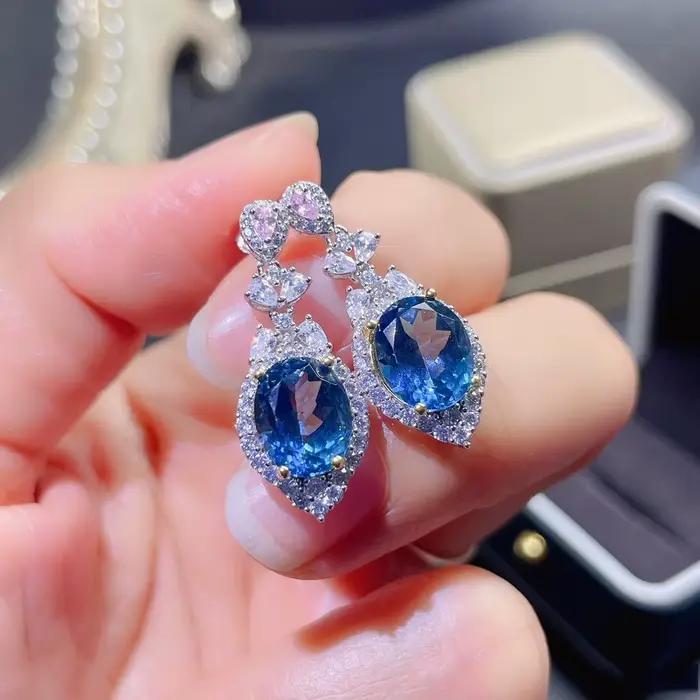 Boucles d'oreilles en argent regardé 100% véritable saphir naturel