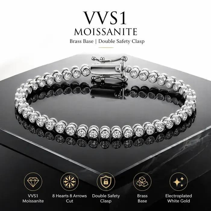 Bracelet tennis en laiton et moissanite VVS1 pour femmes et hommes