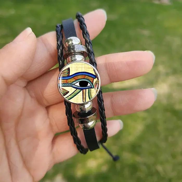 Bracelet Œil d'Horus pour Homme et Femme, Protection Égyptienne du planchers abée, Bijoux en Verre,