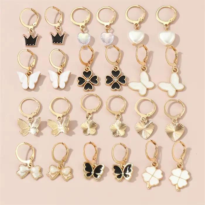 Boucles d'oreilles en alliage de fer motif cœur papillon et fleur pour femmes élégantes et romantiques occasions quotidiennes et spéciales