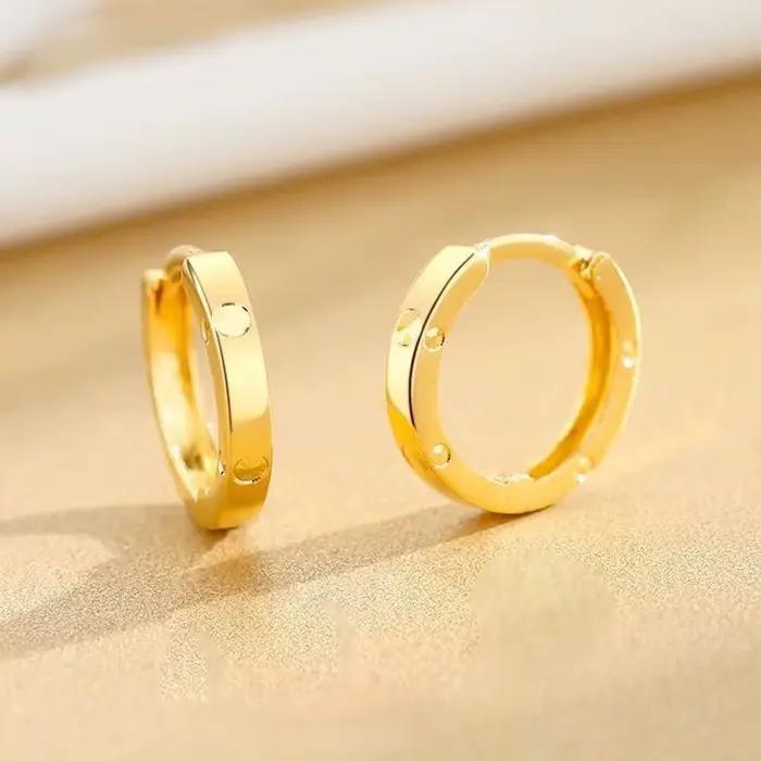 Boucles d'oreilles en or véritable 18 carats pour femmes, Clip de boucle d'oreille AU750 pur, Design